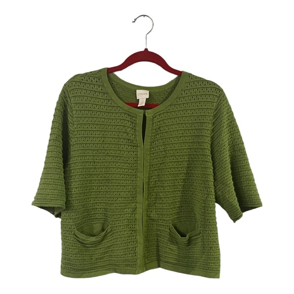 Chico's Sweaters - Chico’s Women Green Clasp Closure Textured GRANDMACORE Cottagecore Cardigan L